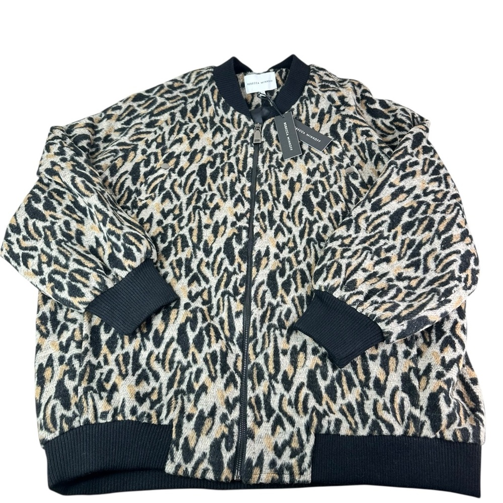 NEW Rebecca Minkoff Leopard Print Bomber Jacket XS/S Long Sleeve Zipper